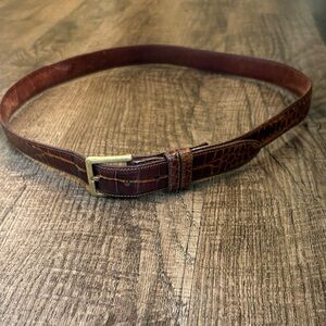 Coach Dark Medium Brown Croc-Embossed Leather Belt with Brass Buckle